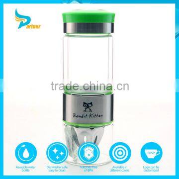 hot new products for 2015 subzero glass water bottle for kids 500ml glass stainless steel filtered water bottles