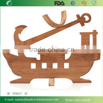 WR017 Private Ship Shaped Folding Bamboo Wood Wine Rack