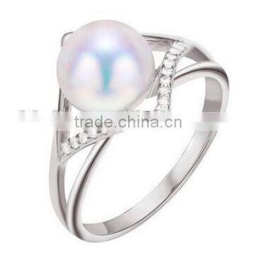 925 Silver New Design White Gold Pearl Ring Designs Engagement Finger Rings photo-2