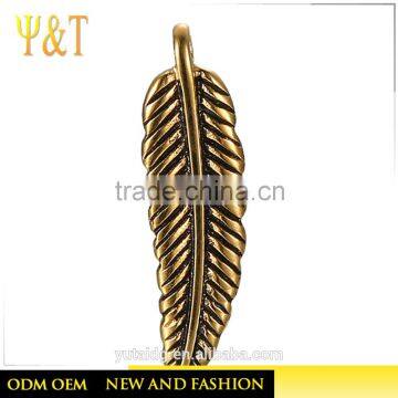 Wholesale stainless steel gold plated feather charms pendant