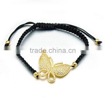 Womens Handmade Rope Bracelet Gold Plated Butterfly Charm Bracelet photo-4