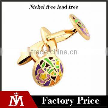Fashion Copper 18k Gold Plated Cuff Links Unisex Colorful Enamel Cufflink for T-shirts