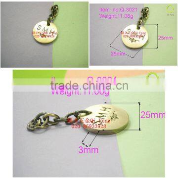 Custom Charm , Bag Charm Round Metal Charm Q-3021