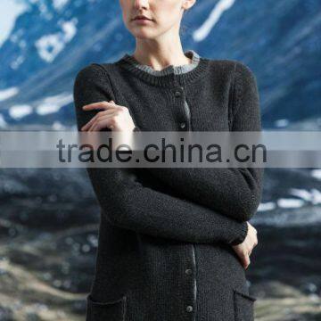 2014 new fashion sweater cashmere round neck with buttons and pocket