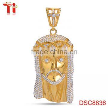 gold jesus piece pendant stainless steel jesus head pendant, dubai gold pendant with zircon stone