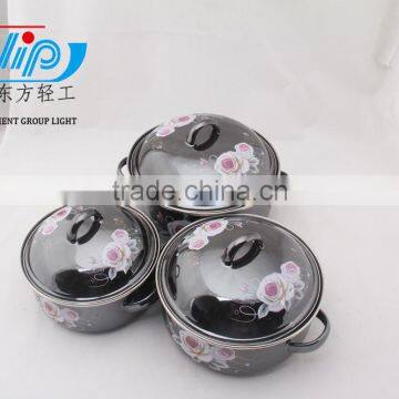16-20cm 3 Pcs Enamel Casserole With Cover Dark Color Beautiful Decal photo-4