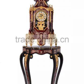 Home Decorative Wooden Table Clock With Cabinet, Luxury Brass Inlaid Antique Floor Clock, Hand Painting Red Wooden Clock