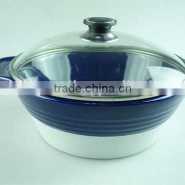 stock cheap ceramics tureen with glass cover blue glaze