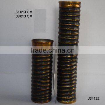 Cylindrical bottle shape Vase in two sizes in Antique gold and black combination