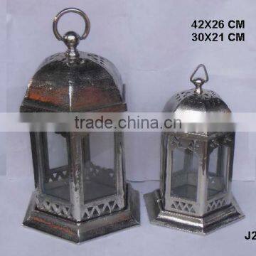 Hexagon Dome Cast Aluminium Lantern in Rough Nickel Finsih