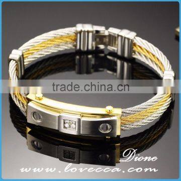 Cubic Zirconia Inlaid Jewelry 316l Stainless Steel Cuff Bracelet Men photo-3