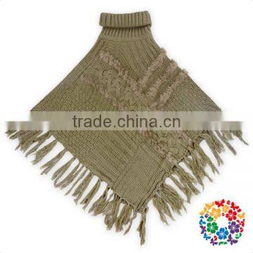 Warm Winter Wear Women's Cape Wool Knitting Fringe High Collar Shawl photo-2