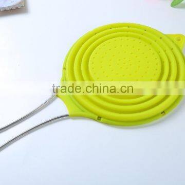Green Silicone Folding Kitchenware Colander With Handle photo-5
