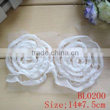 Vintage double white fabric flower applique for bridal dress