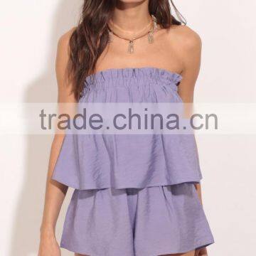 OEM women rompers jumpsuit latest design strapless ruffle playsuit