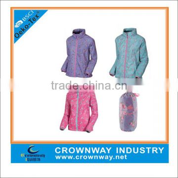 Girl's foldable sports windbreaker outdoor jacket with waterproof coating