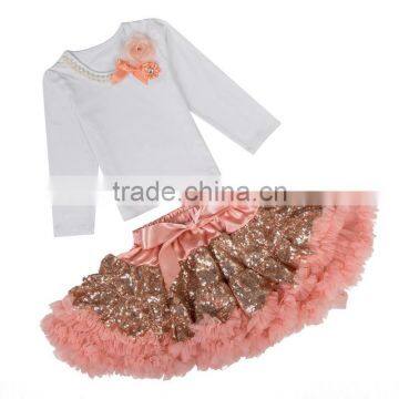 Spring and Autumn Children Dress Wholesale Sequin Pettiskirts Set photo-6