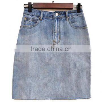 100% cotton customer brand ladies denim jeans hip-hugger skirt low price