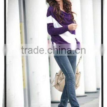 New Women's Loose Casual Blouse T Shirt Tee Striped Batwing Long Sleeve Tops photo-2