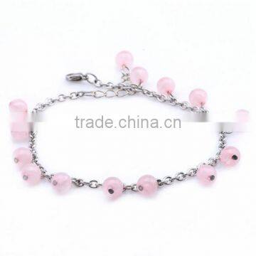 2016 pure handmade rose quartz beads charm anklet diy semi precious stone beads anklet bracelet for valentone's gifts