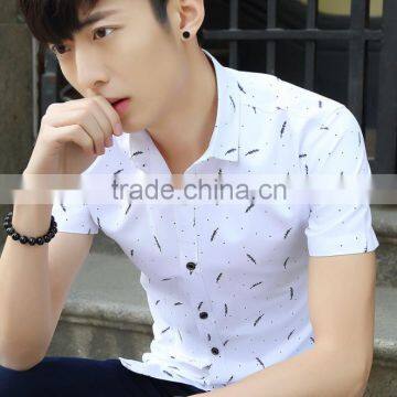 Zm40278b High Quality Printed Business Men's Summer Shirts Formal Short Sleeve T-shirt