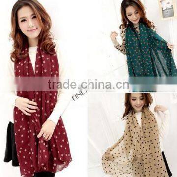 New 2014 Fashion Women Lady polka dots Chiffon Soft Shawl Long Scarf Neck Wrap Headscarf 5 Colors 19143