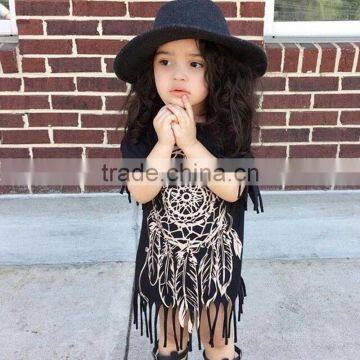 Tassels Printing One Piece Girls Party Latest Dress Designs