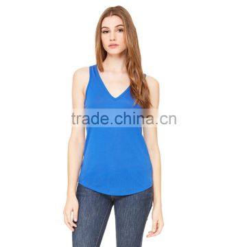 Bella+Canvas Women's Flowy V-Neck Tank Top - 65% poly 35% viscose, has a curved bottom hem and comes with your logo