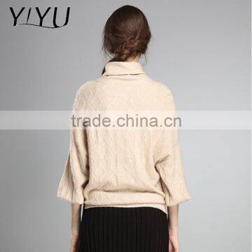 Hot Sale Winter Fall Women Loose Turtleneck Cashmere Cable Knit Pullover Sweater photo-3