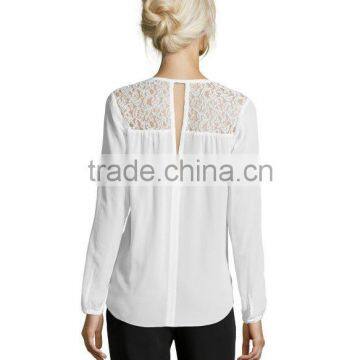 100% Polyester Long Sleeve v Neck Blouse Hi-low Woman Blouse photo-5