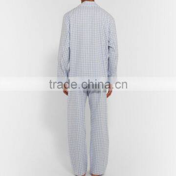 Light Blue and White Checked Men Loungewear Set Long Sleeves Shirt and Trousers photo-3