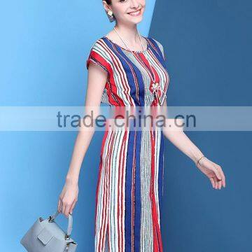 Womens good sale low MOQ high quality sleeveless elastic band waist strip long dress