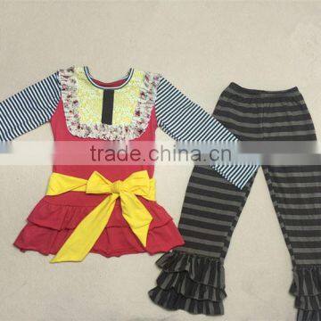 Latest arrival superior quality bow design stripes pattern children's clothing sets