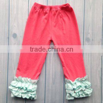 wholesale 100% cotton baby green ruffles kids leggings