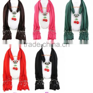 Women Vintage Cherry Charms Wrap Scarves Jewelry Pendant Scarf