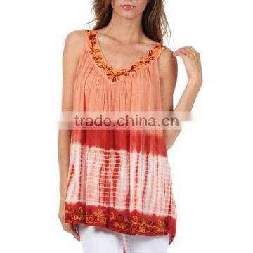 Women's Wear Rayon Tie & Dye Embroidered Top / Tunic