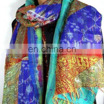 Vintage Kantha Silk Scarve Girl's Beautiful Kantha Designer Silk Shawl