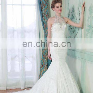 2017 new fashion white Sleeveless halter design diamond decoration new style wedding dress