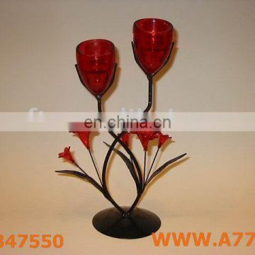 Metal candle holder with two glass cups