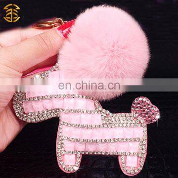 Lovely Genuine Rabbit Fur Ball Car Keychain Handbag Charm Key Ring