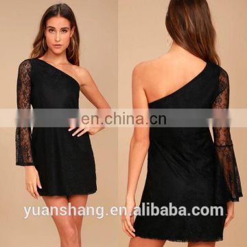 latest design black sexy women lace one-shoulder dress