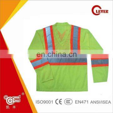 Fluorescent Yellow Long Sleeves Reflective Tape T-shirt