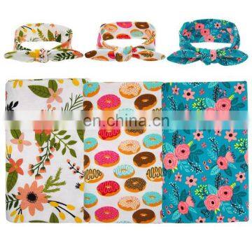 Baby shower gift Boy Girl Newborn Unisex Organic Cotton Receiving Swaddling Blankets With Handband