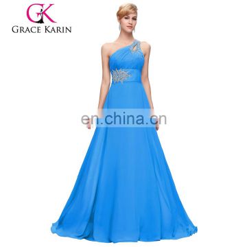 Grace Karin One Shoulder Long Wedding Party Dresses Chiffon Evening Dress CL2949-3