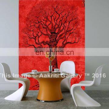 Indian Tapestry Dry Tree Throw Single Red Color traditional cheap Price wholesale tapestry for Restorent use