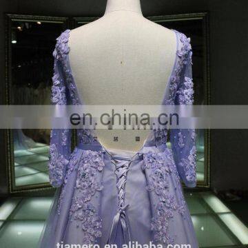 1A1046 Romantic Light Purple 3D Flowers Appliqued Beaded Long Sleeve Sash Back Open Bridesmaid Dress Prom Dress Evening Dress photo-5