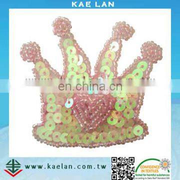 Custom sequin crown embroidery patch for garment