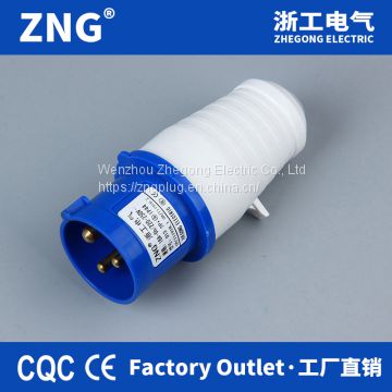 16a 230v 3 pin industrial plug ip44 splashproof, iec60309 16a 2P+PE industrial power plug with 1-2.5mm² Cable Entry