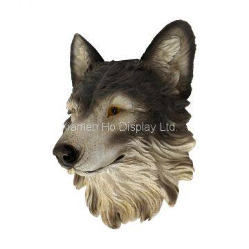 Ho Display Custom Indoor Bar Decoration Wall Mounted Resin Wolf Head Statue photo-2