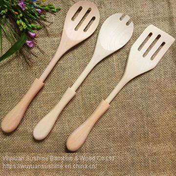 3 Pieces Wooden Cutlery for Kitchen,Contains Slotted  Spoon, Spatula and Food Turner,Made of Chinese cherry